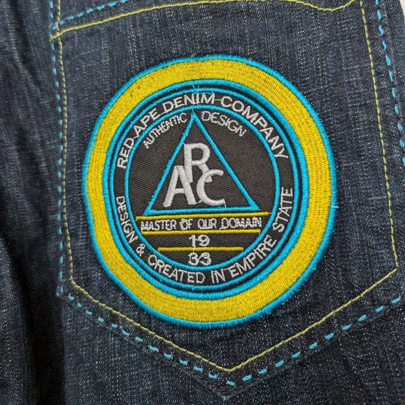 Y2K Red Ape Denim Company Contrast Stitch Patch Detail Embroidered Jeans 34x32 - Picture 12 of 16